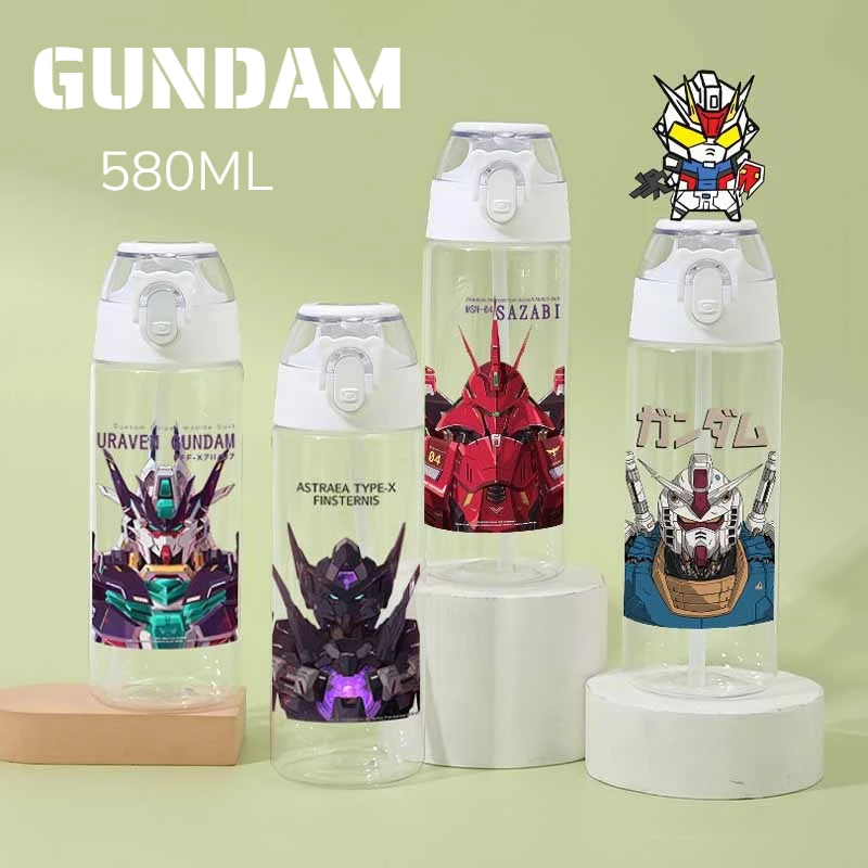 

580ml Gundam Plastic Water Bottle Large Capacity Sports Kettle Transparent Cold Water Cup Outdoor Portable Bottle Birthday Gift