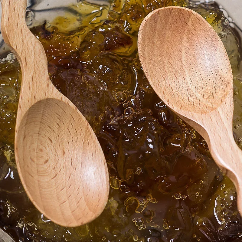 Japanese-style Wavy Beech Wood Soup Spoons For Eating Kitchen Condiment Utensil Round Spoons Teaspoon Cooking Mixing Stirr Tool