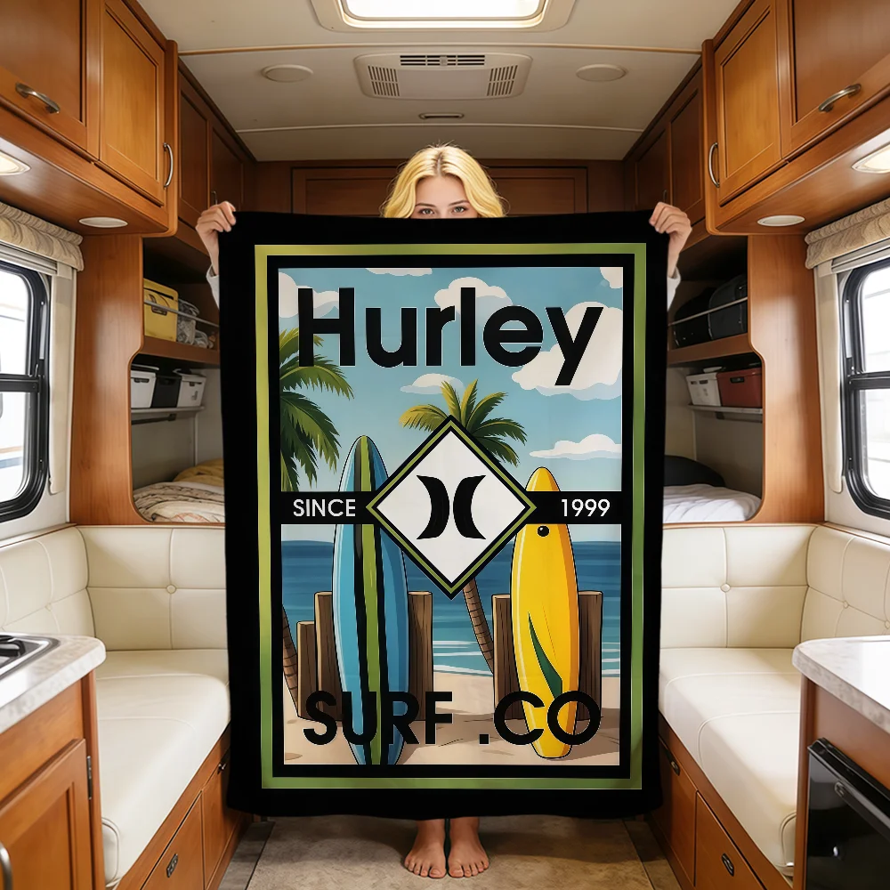 Vintage Fashion Surf Art Logo H-hurley Blanket Soft Warm Plush Blanket Dorm Sofa Living Room Hogar Bedroom Gift Nap Home Flannel