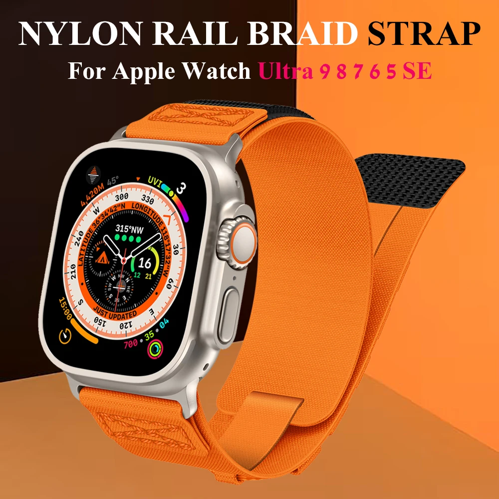 Tactical Rail Braid Nylon Sports Strap For Apple Watch Ultra Band 2 1 49mm 45mm 44mm 42mm Loop Band For iwatch 9 8 SE 7 6 5 4