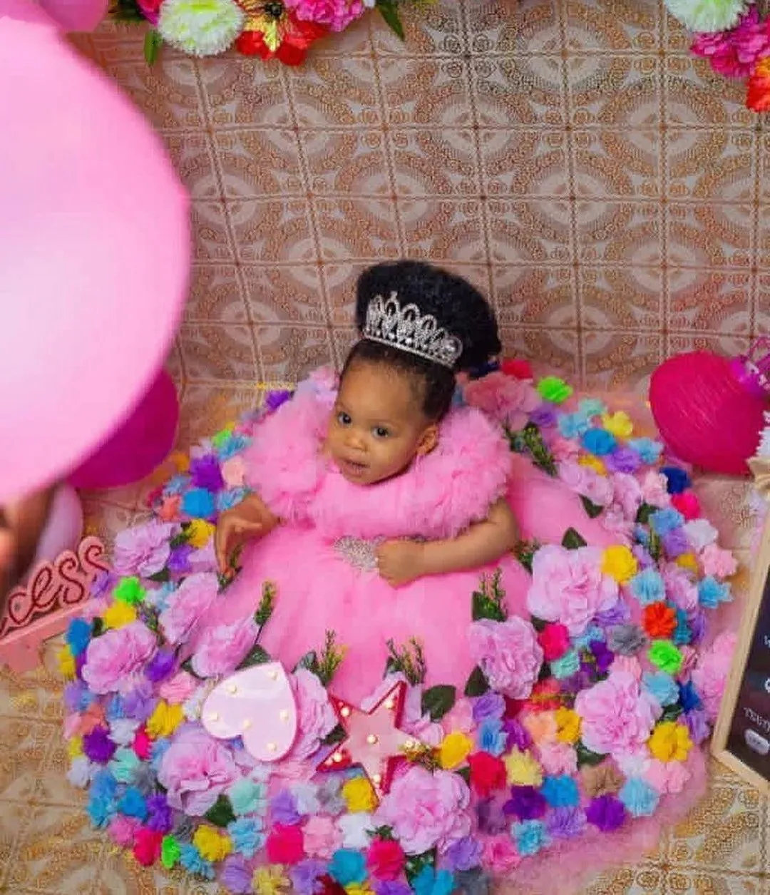 Vestido de princesa frisado feminino, vestido de baile rosa, até o chão, tule, florista, primeiro aniversário, Natal, nova sessão fotográfica