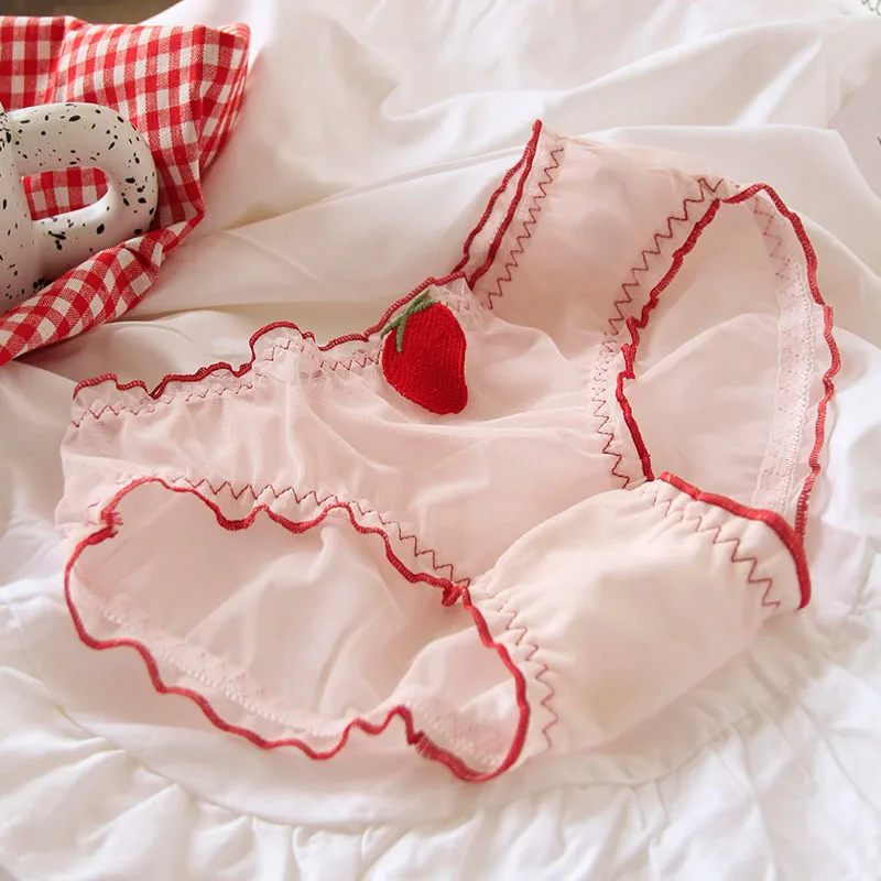 Teenagers Intimates M L XL strawberry red girls underwear 5pc/bag new lace lovely middle waist briefs young girl panties