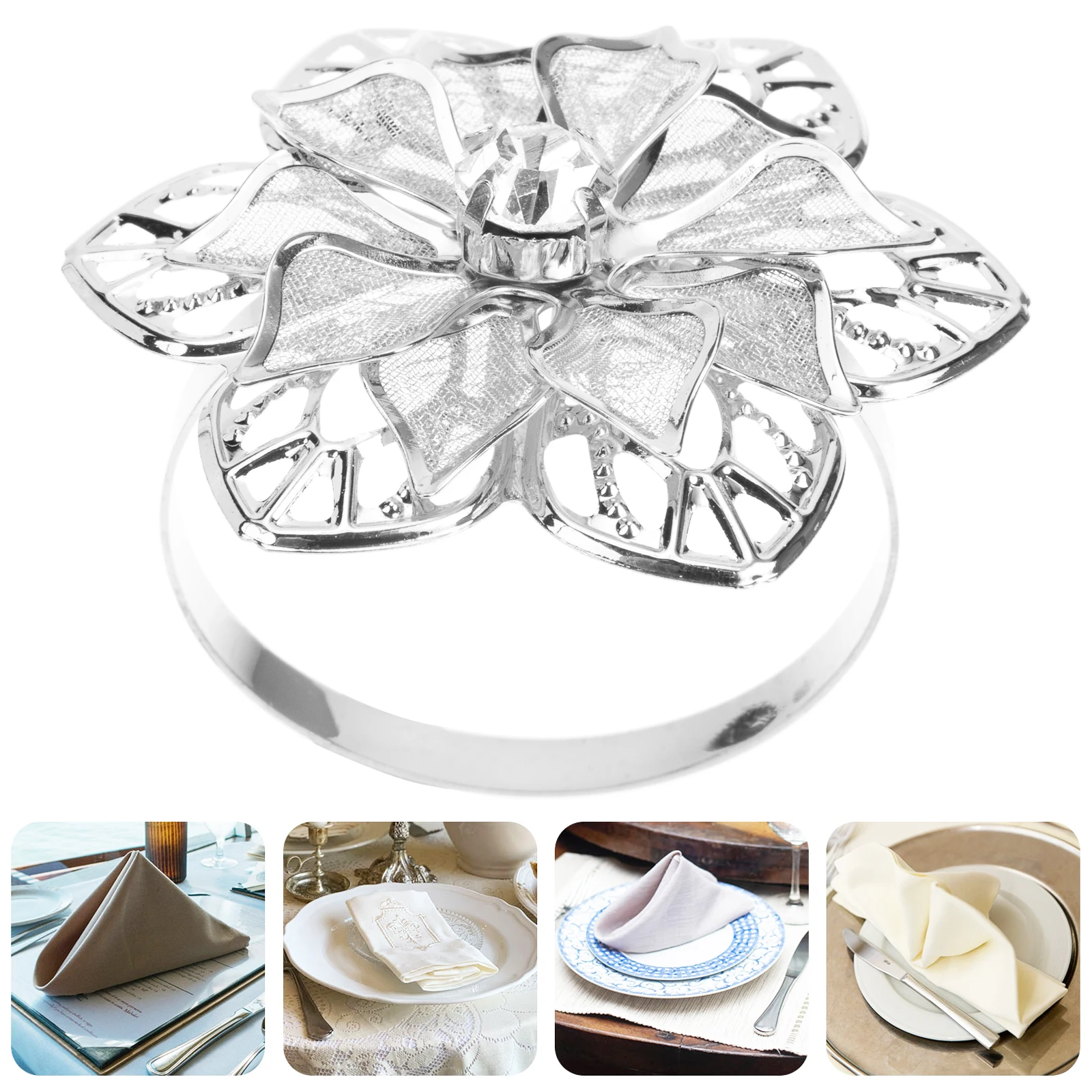 

10 Pcs Rhinestone Pearl Napkin Ring Picnic Rings Holders Restaurant Dining Table Reusable Adorn Alloy Buckle Decor