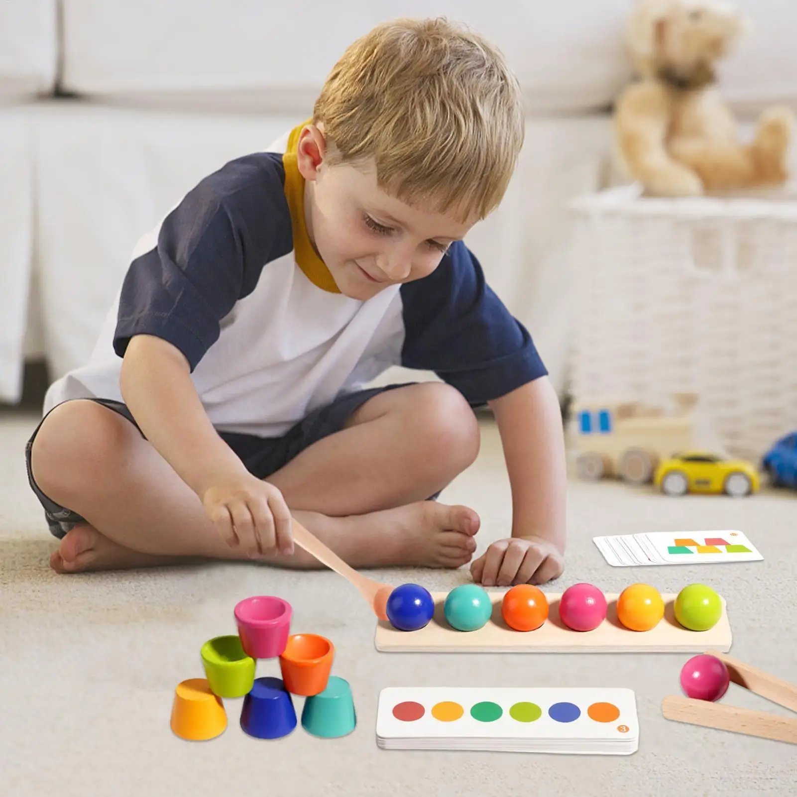 Taza de clasificación de colores y bola, actividades de aprendizaje, Clip de cuentas, juego de clasificación de motor fino para niños y niñas de 3 años, guardería en casa preescolar