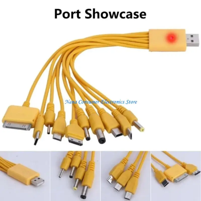 

G7NE USB Data Cable with LED Light for Simultaneous Charging of 10 Devices Bright Yellow