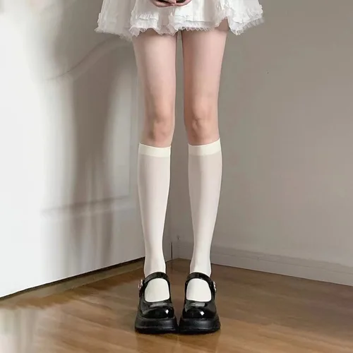 Imagen 2 del producto JK calcetines largos de Color blanco y negro para mujer, medias por encima de la rodilla hasta el muslo por encima de la rodilla, calcetines hasta la rodilla de Lolita para mujer y niña, calcetín largo