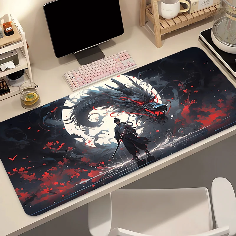 

Mouse Pad Extended Gaming Soft Mousepad With Stitched Edges Desk Mat Non-Slip Base Computer Moon Samurai Keyboard Pad For Laptop