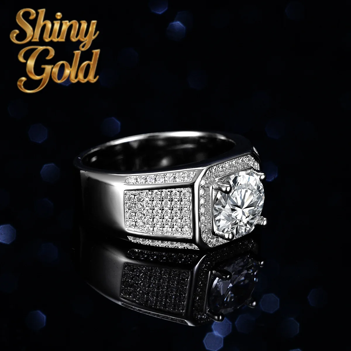 

Мужское кольцо ShinyGold Solid And Bold Boss Ring - 2 карата муассанита, из платины PT950, изысканный дизайн с бриллиантами.