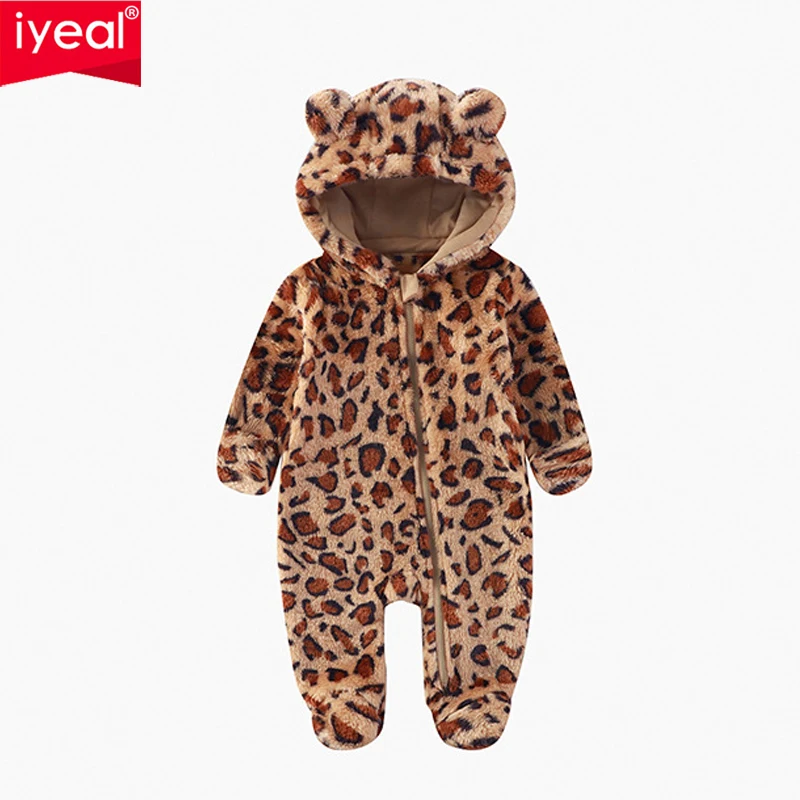 

IYEAL Зимний комбинезон с леопардовым принтом для маленьких мальчиков и девочек, зимний комбинезон для маленьких мальчиков и девочек, очень милая флисовая теплая куртка