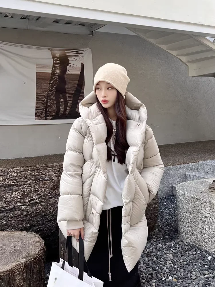 Cappotto caldo invernale piumino d'anatra addensato 90 piumino leggero con cappuccio in vita versione coreana del Parka Casual alla moda di strada