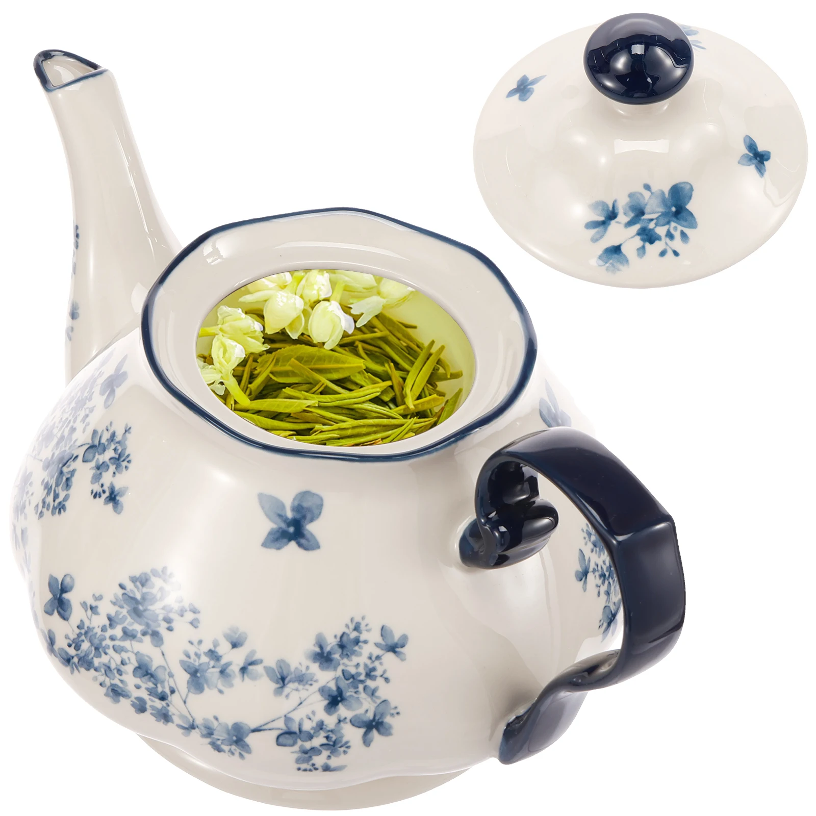 

1.3L Vintage Floral Pattern Ceramic Teapot Dishwasher Safe High Temperature Resistant Ceramic Coffee Pot for Home Tea House