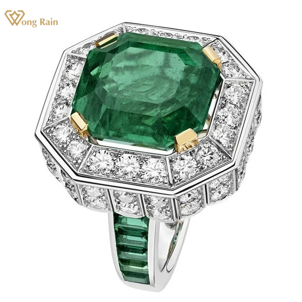 

Wong Rain Vintage 925 Sterling Silver Emerald High Carbon Diamond Gemstone Cocktail Party Women Ring Jewelry Anniversary Gifts