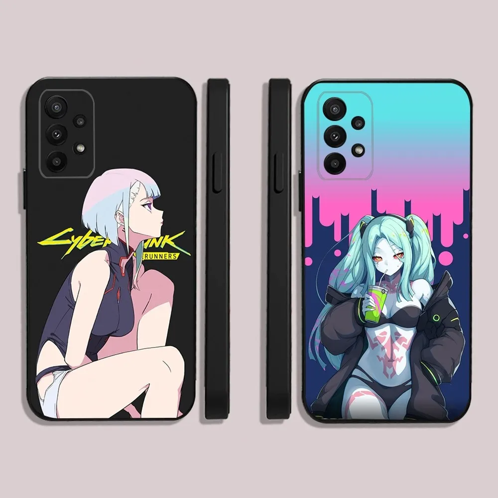 Cartoon C-CyberpunkS E-Edgerunner Phone Case For Samsung S24,23,22,30,21,10,9,Ultra,Plus,Lite,FE,5G Black Soft Case