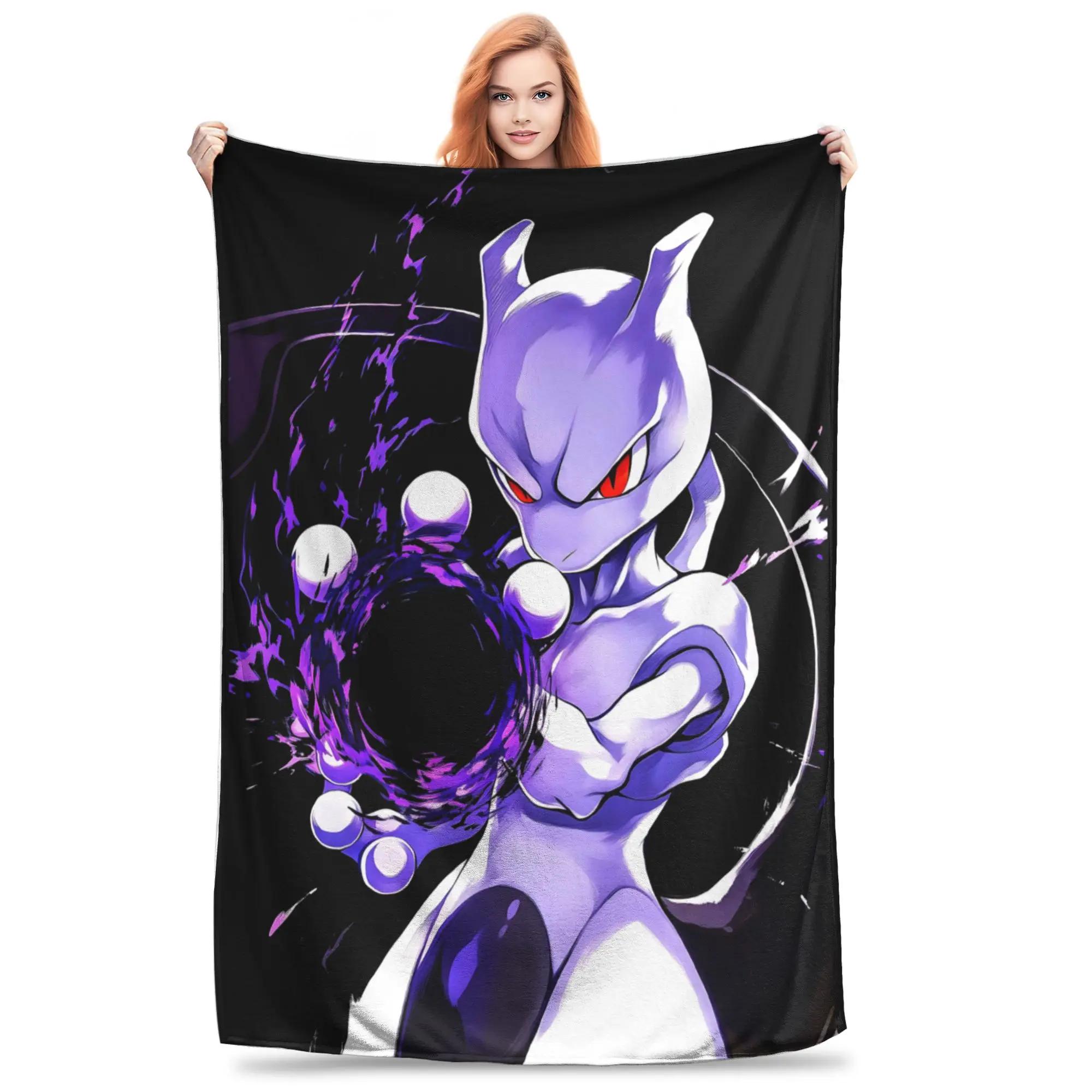 1PC Pokemons Theme Anime Mewtwo  home room decorations Winter Blankets for Adults Bedding Home Interior Sofa Knee