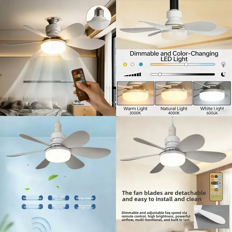 

30W/40W LED Ceiling Fan Light (E27 Socket) with wide-range remote dimming, suitable for living rooms, home offices, and