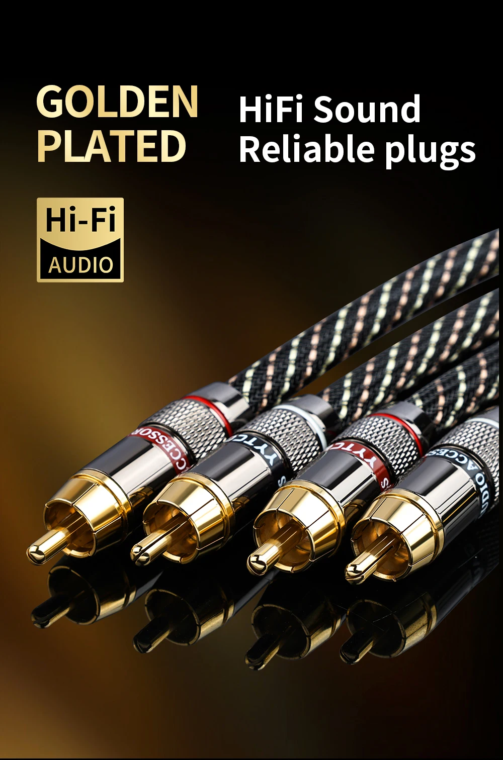 YYTCG HIFi Stereo RCA-Audiokabel 6N OFC Stecker auf Stecker 2RCA auf 2RCA Audiokabel mit vergoldeten Steckern für CD-Verstärker – Detail 10