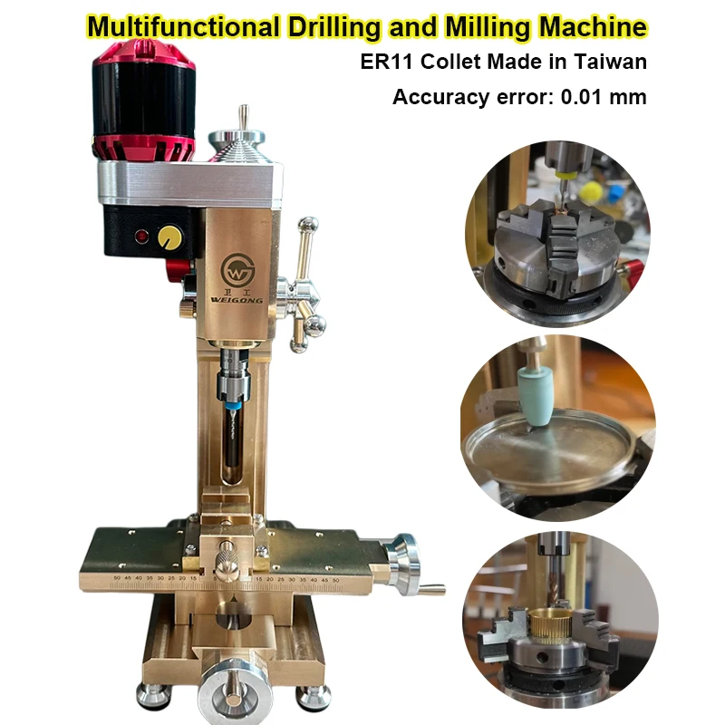 Desktop Micro Drill Press Milling Machine ER11 Chuck for Horology Watch Repair with Drill Bit Set and Brass Holding Vise
