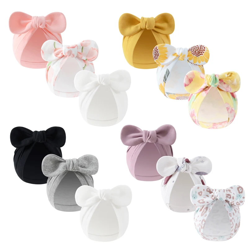 

3 шт., детские шапки-бини, хлопковая шапка-тюрбан с заячьими ушками для новорожденных для девочек и мальчиков, шапочка для малышей, подарок для новорожденных, От 0 до 18 месяцев