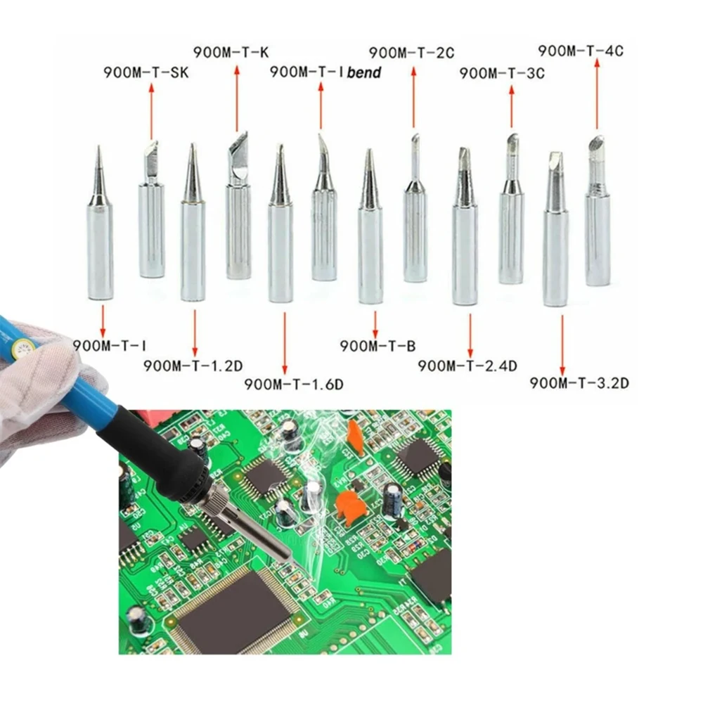 10Pcs/lot Pure Copper 900M-T Soldering Tip 900M-T-K 900M-T-I 900M-T-3.2D Soldering Iron Tip for 936 938 852D+ Soldering Station