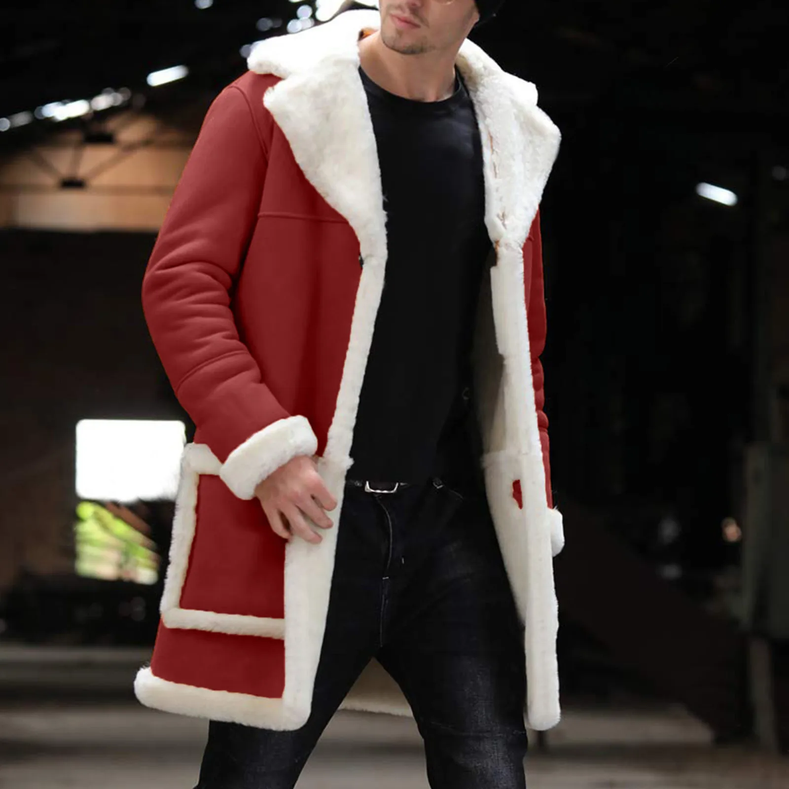 

Fashion Men Jackets 2024 Winter New Fleece Coat Men's Thick Coat Lapel Long Sleeve Overcoat Men Solid Color Simple Warm Jacket