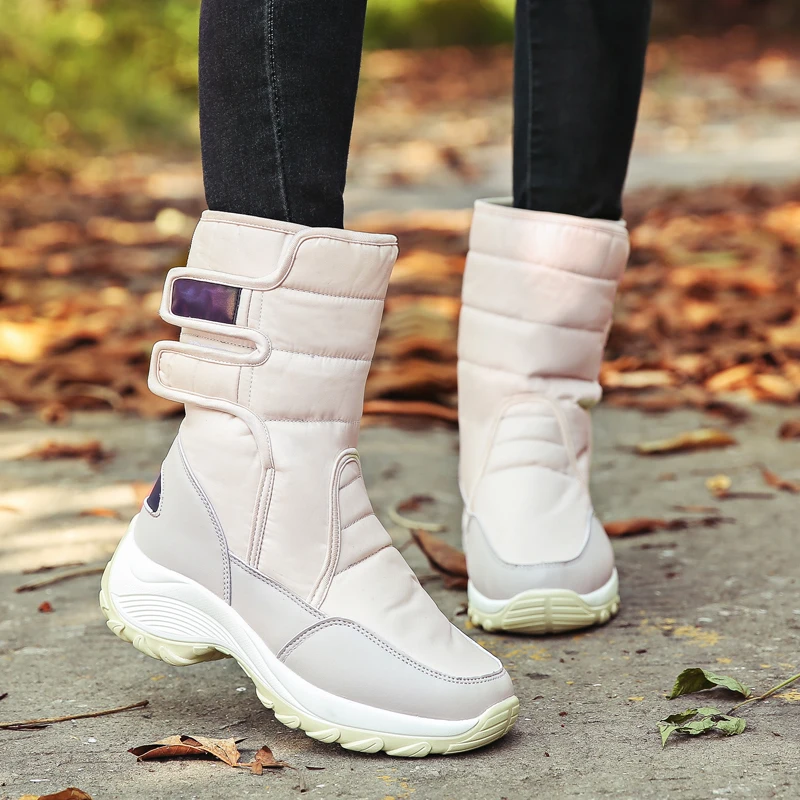 Botas de Nieve Impermeables para Mujer, Color Rosa Claro, con Doble Cierre de Velcro Winter school supplies, bicycle accessories