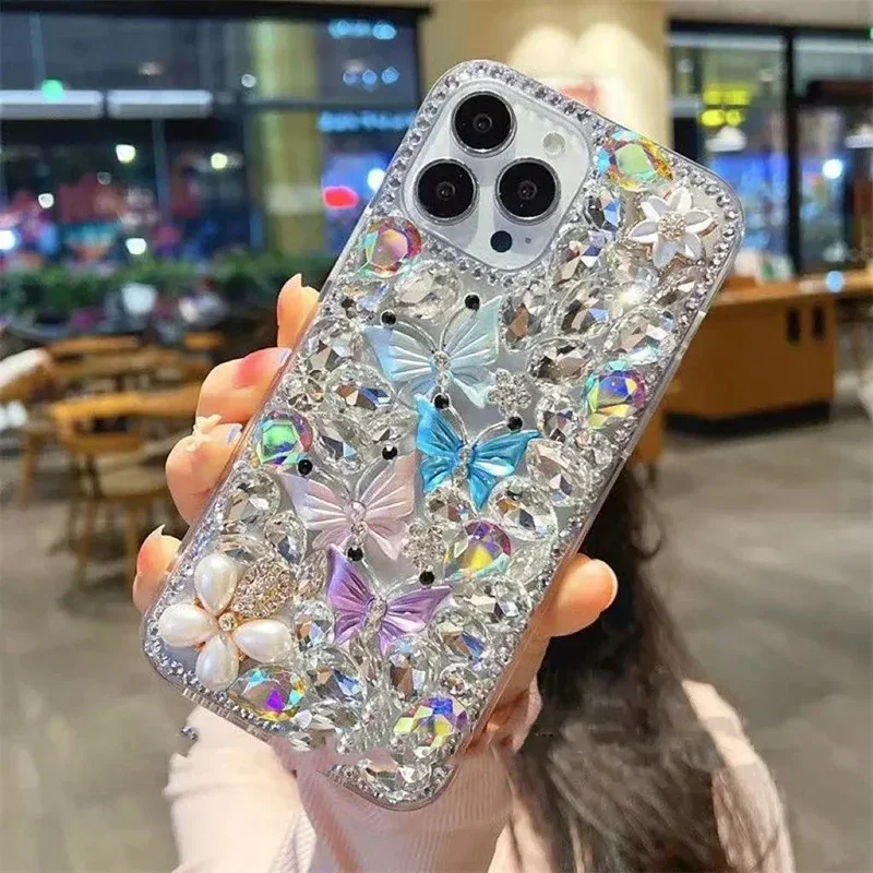 Luxury rhinestone Butterfly phone case for Huawei p30, p50pro, p40lite, mate30, 40, Honor 8X, 9x, 50, 60pro