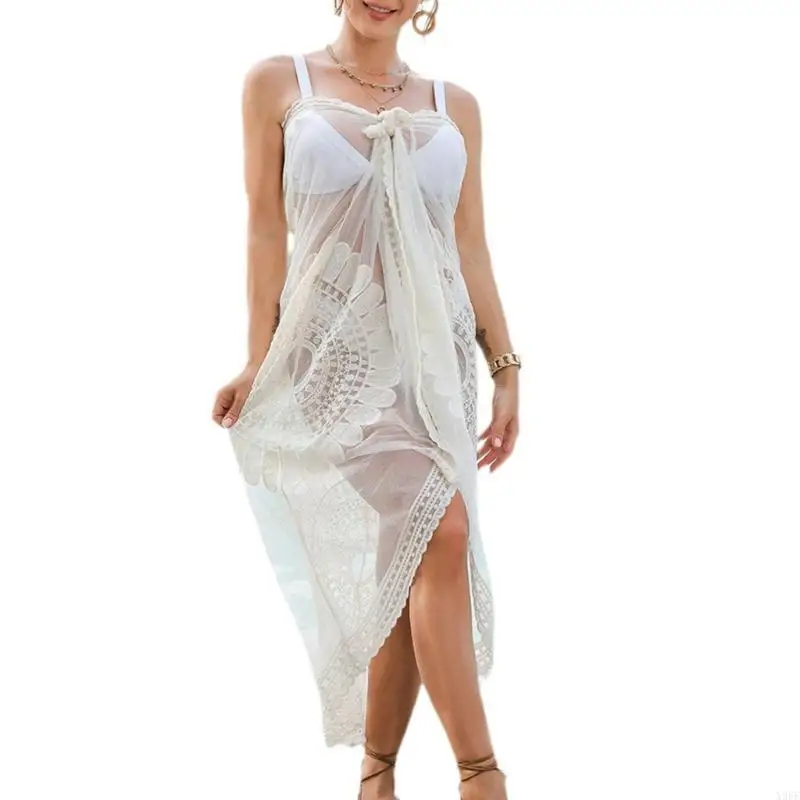 X9FF Women Beach Sarongs Hollow Out Beach Cover Up Beach Wrap Sarongs Bathing Suit Breathable Swimsuit Wrap Skirts