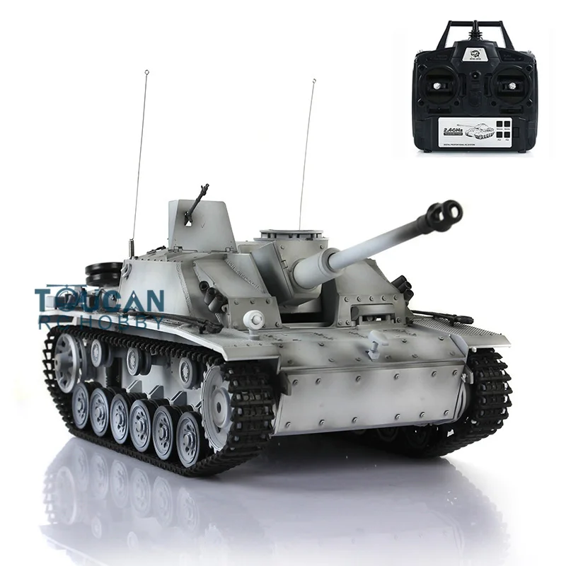 2.4G Heng Long 1/16 Scale 7.0 Snow Plastic Stug III RTR Tank RC Remote Model 3868 TH17425-SMT4
