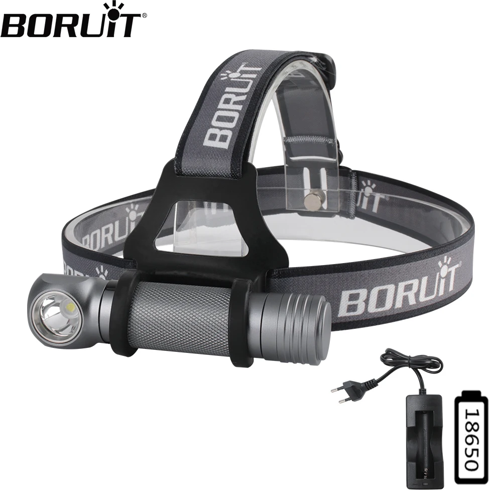 BORUiT LED Headlamp 1000LM Powerful Headlight 4 Modes Right Angle 90° Flashlight Camping Hunting Head Torch 18650 Flashlight