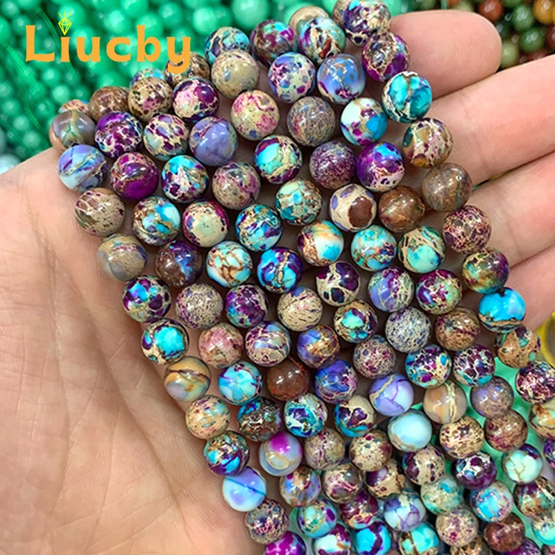 mixed color Natural Stone Patterned stone Purple Blue Round bead For Jewelry Making DIY Accessories Bracelet 15\