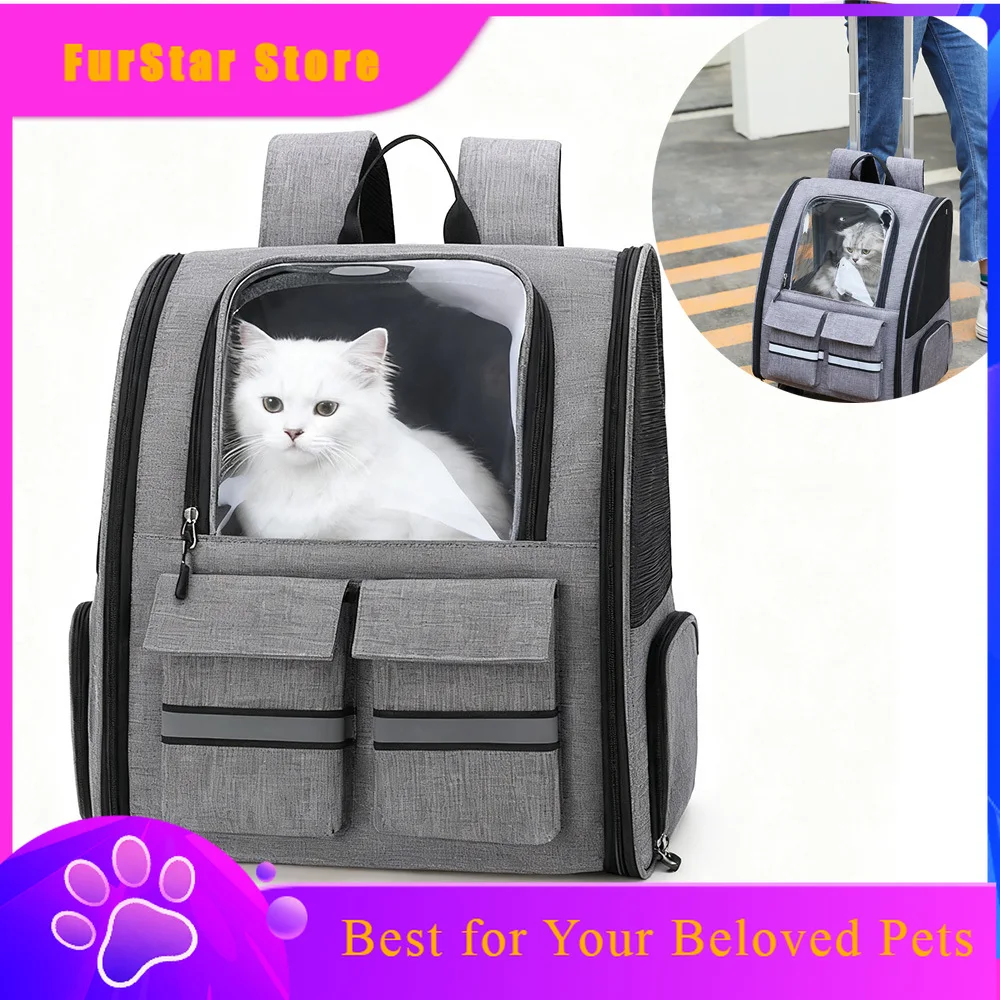 FurStarPet Cat Bag Portable For Outdoor Use Summer Backpack Large Capacity Breathable Drawbar Backpack