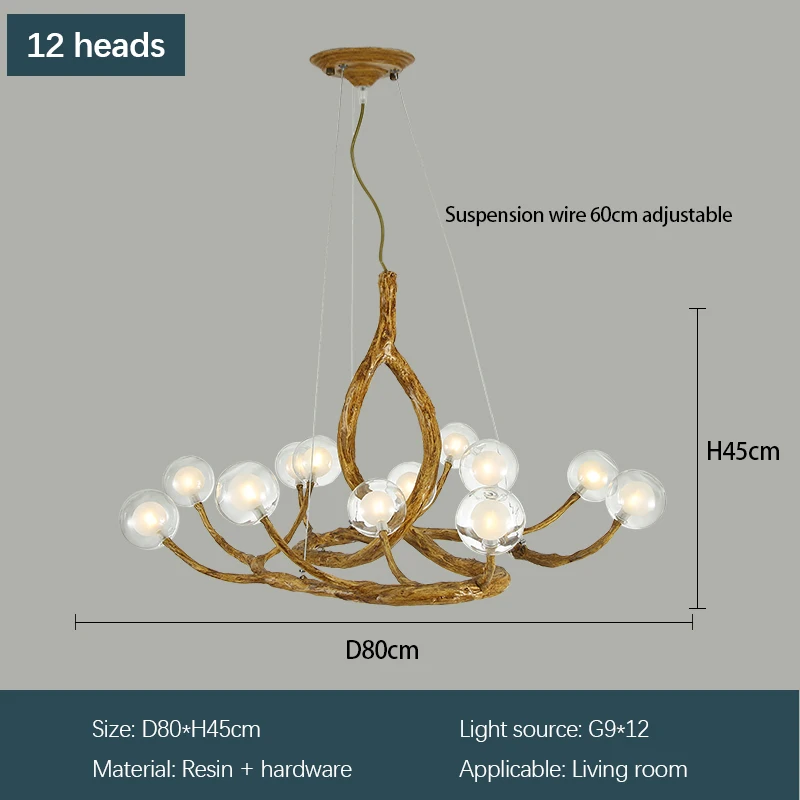 Candelabro de rama de árbol Retro nórdico, lámpara LED de resina creativa para sala de estar, comedor, Hotel, vestíbulo, iluminación, diseño de salón de Lustre