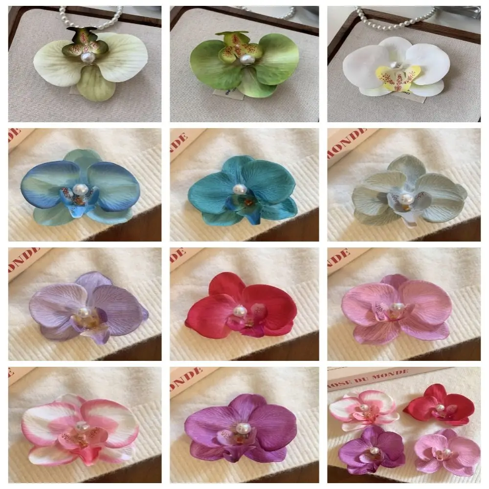 핑크 난초 꽃 머리핀 헤어 액세서리 헤어 장식 난초 머리핀 헤어 장식품 사이드 바레트 보헤미아 바레트 사진