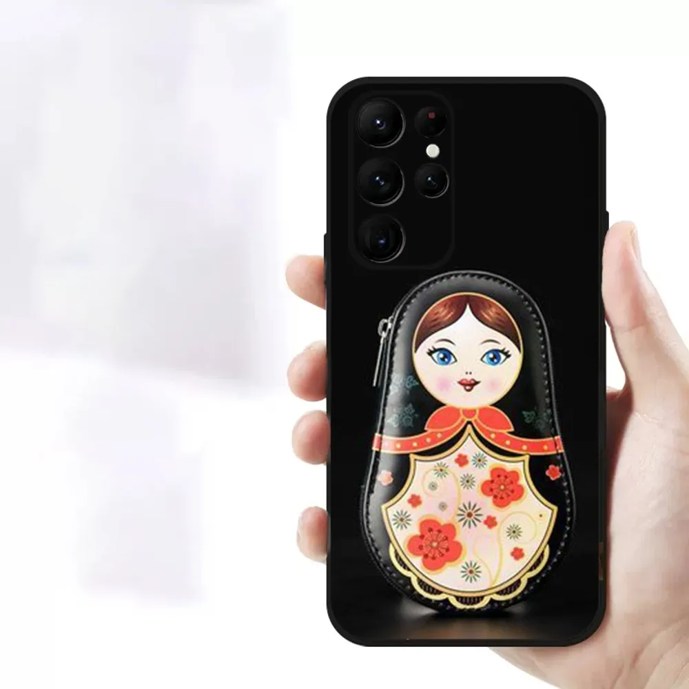 Russian Nesting Doll Cartoon  Phone Case For Samsung S23,23,22,30,21,10,9,Note20 Ultra,Lite,Ultra,5G,Plus,FE,Black Soft Case