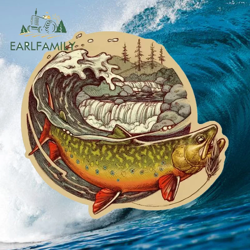 

EARLFAMILY for Trout Fishing Lover Fly Fishing Adventure Car Stickers Simple Graffiti Decals Cute Occlusion Scratch Decoration