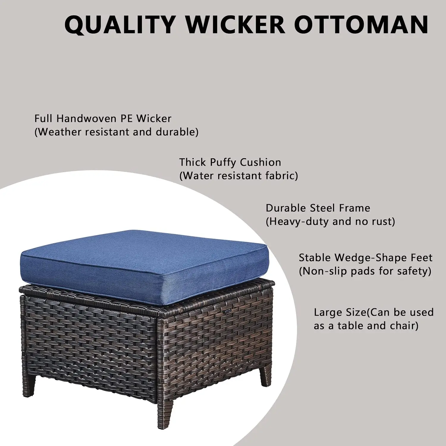Outdoor Wicker Patio Ottomans Set 2, 250 lbs Rattan Footrest 22.8in*22.8in*14in 3.5in Cushion, Customized