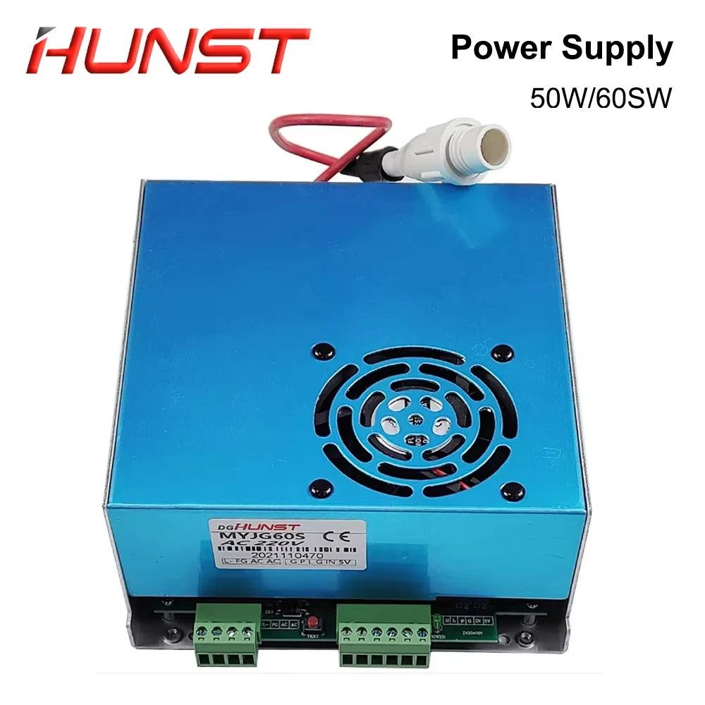 Hunst myjg 50w 60w fonte de alimentação a laser co2 110v/220v opcional, adequado para máquina de corte e gravação 40 ~ 70w tubo de vidro