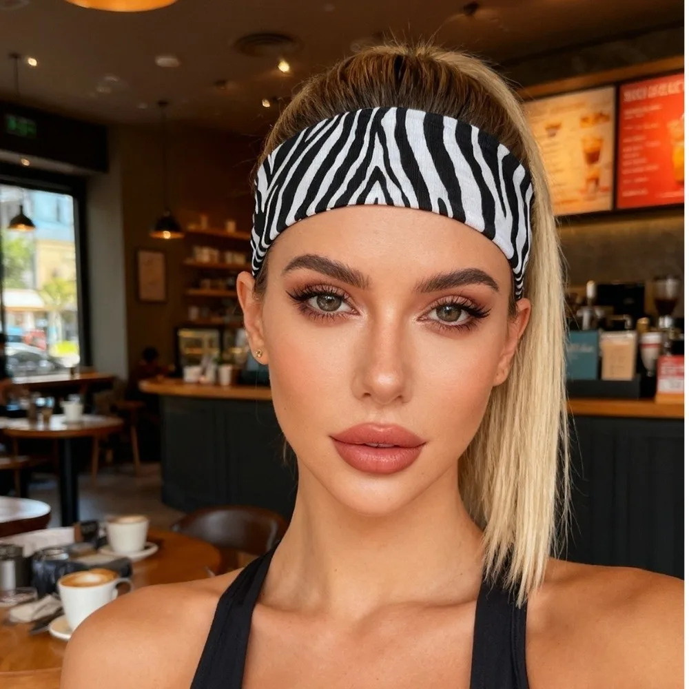 New High Elasticity Zebra-print Headband Wide-brimmed Striped Printed Yoga Headband Sweat Absorbing Sports Headband Yoga