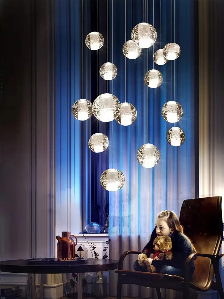 

Modern Pendant Light Spiral Villa Staircase Multi-Light Crystal Bubble for Large & Small House Lobby Foyer Chandelier 110V-260V