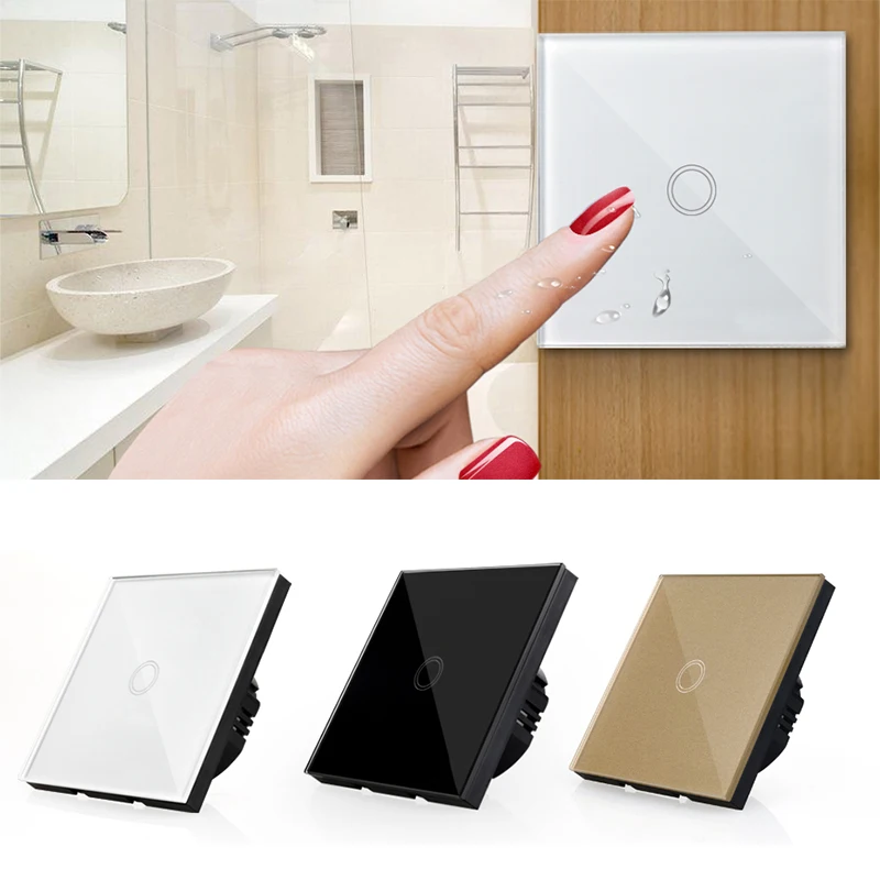 Livolo EU Standard 1 Gang 2 Way Wall Touch Control Switch,Crystal Glass Panel Light Switch 220-250V,Cross Switch,Pass Through