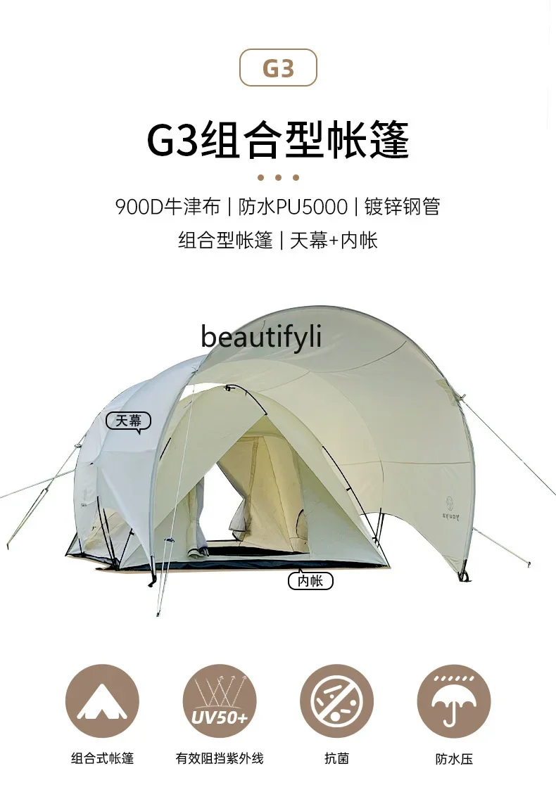 Tenda Luar Ruangan Anti Hujan Kain Katun untuk Berkemah Portabel Pelindung Matahari Tambahan