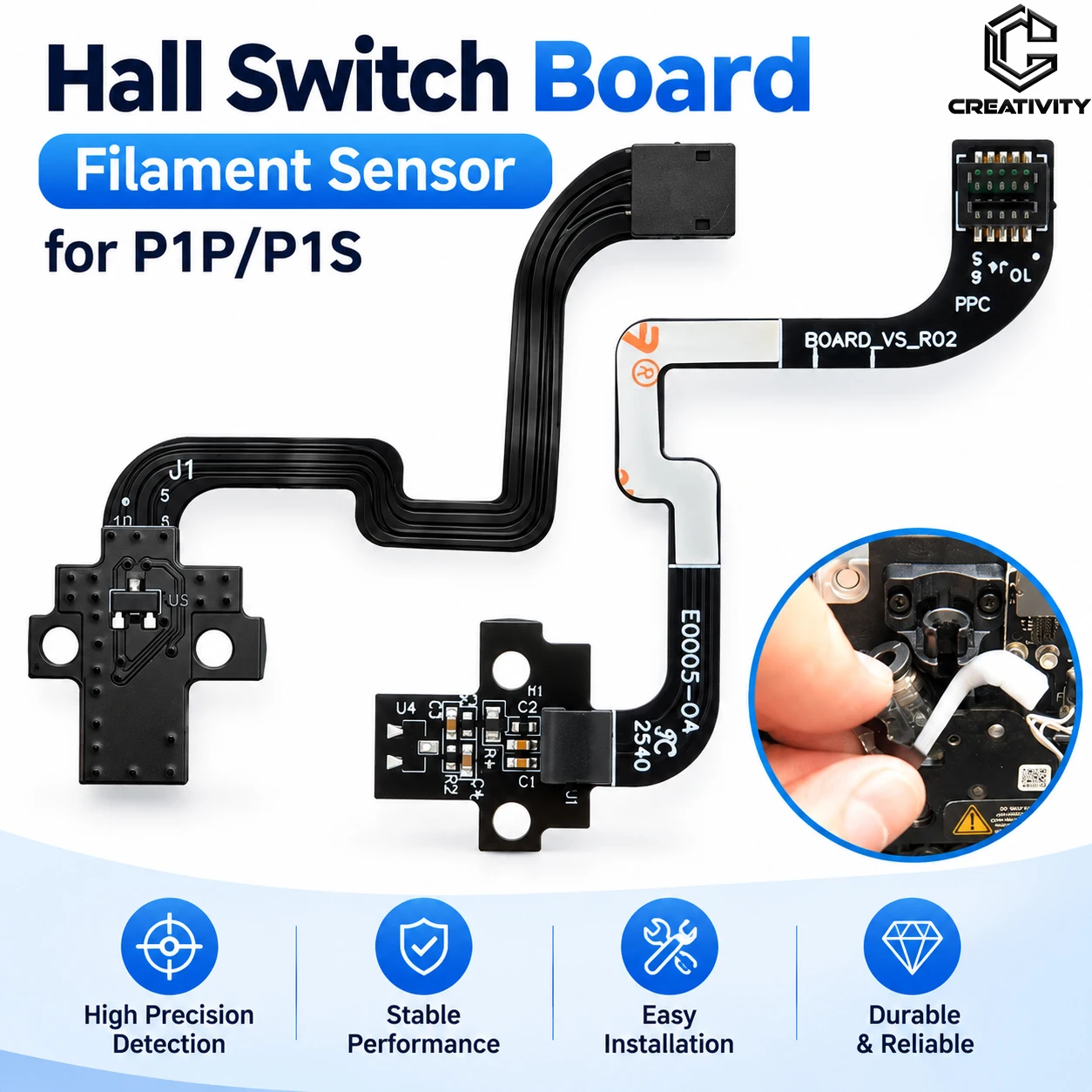 For Bamboo Lab P1P P1S Hall Switch Board Filament Sensor With FPC Cable 3D Printer Extruder Filament Detection Sensor Replacemen