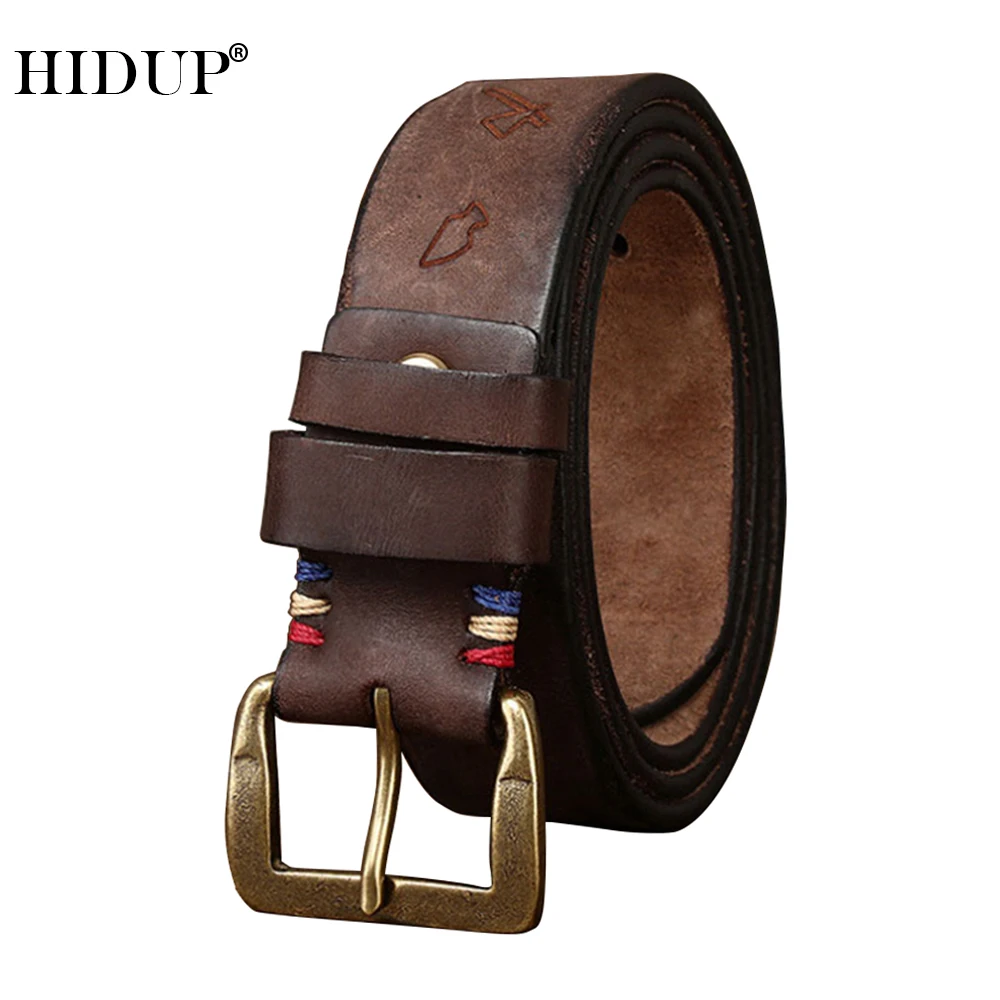 HIDUP Unique Design Top Quality 100% Pure Cowhide Leather Brass Pin Buckle Belts for Men NWJ1243