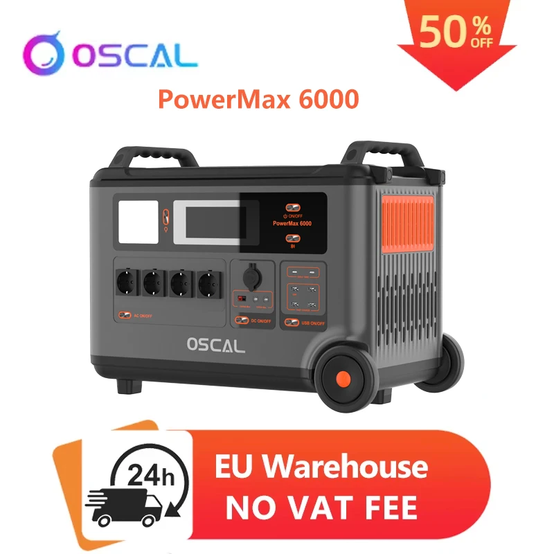 Oscal PowerMax6000 6000W Rugged Power Station,3600Wh to 57600Wh LiFePO4 Battery, 14 Outlets, 120V/240V Dual Voltage Output,5 LED