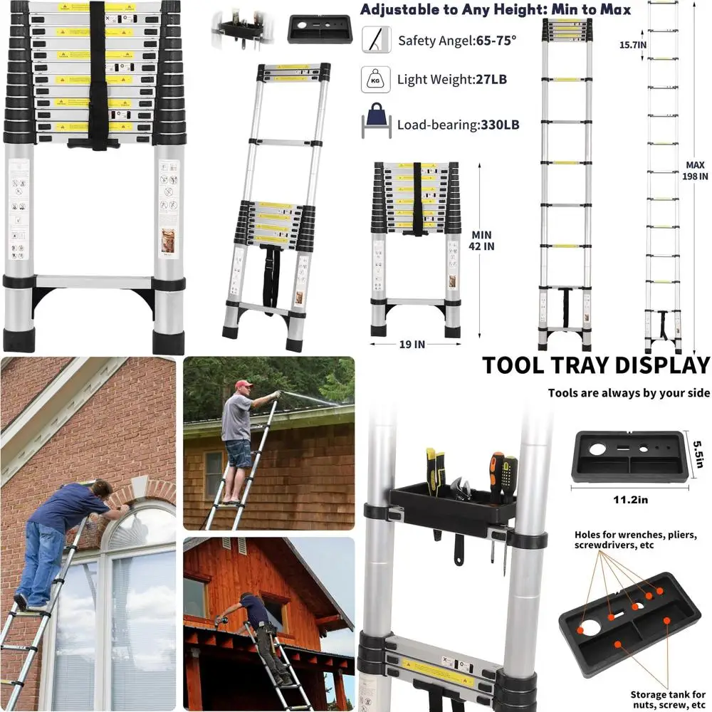 

Складная алюминиевая телескопическая лестница с поддоном для инструментов, удлинительная лестница длиной 16,5 футов для домашнего использования на колесах, чердаке и на крыше.