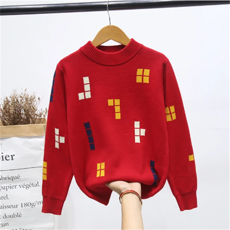 

Plush sweater Winter Cotton Products Clothing Boy's Sweater O-Neck Pullover Knitting Kids Clothes Children's Sweater Keep Warm