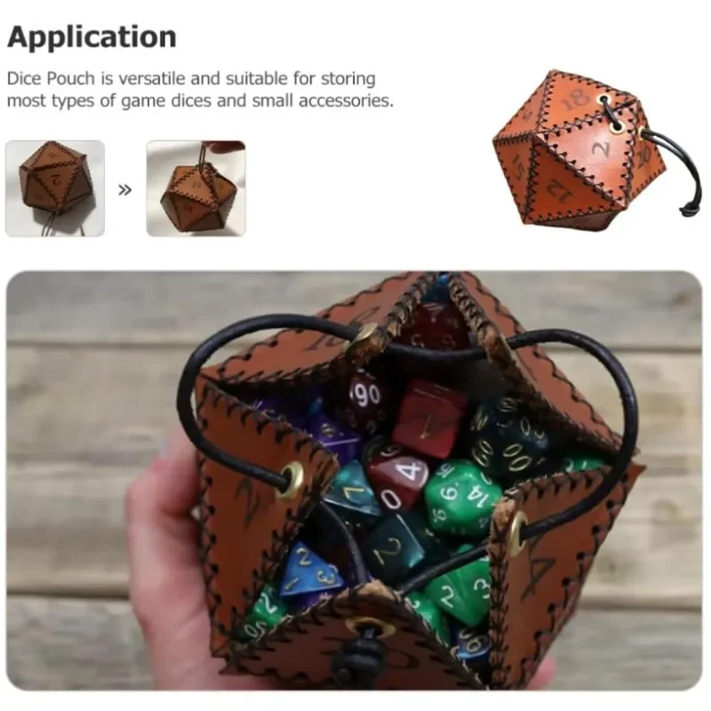 

Polygonal Leather Dice Bag New D20 Storage Box Reinforced Drawstring For Daily Use Working Gift