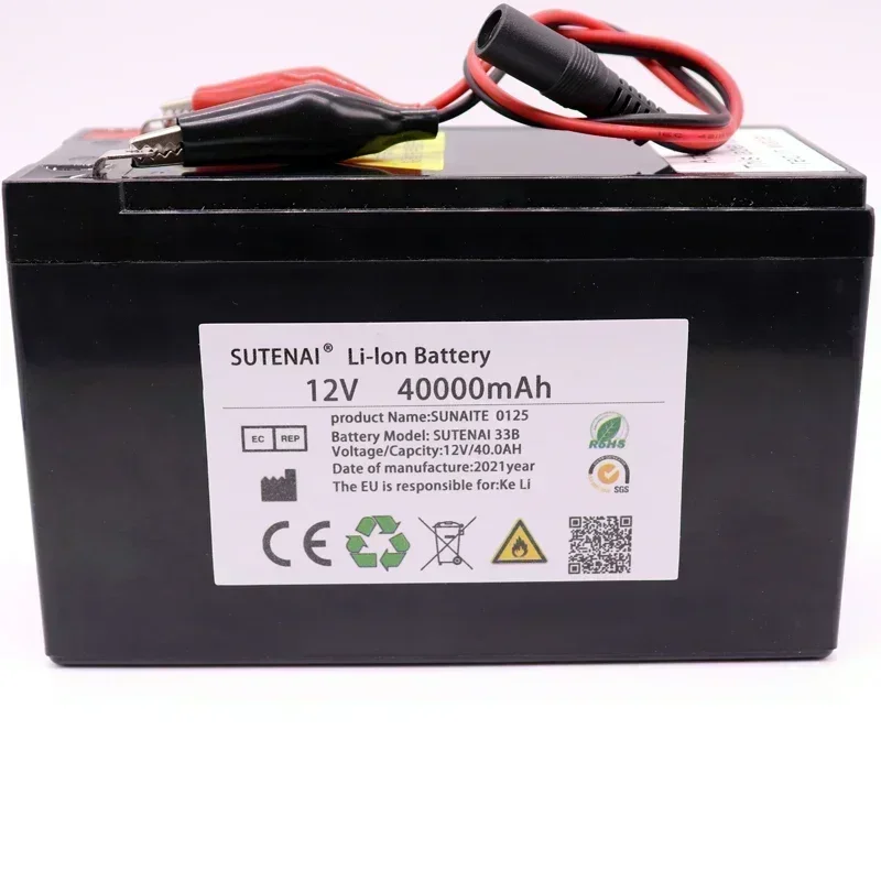 Novo pacote de bateria de lítio 12v 40ah 18650 3s6p embutido de alta corrente 30a bms para pulverizadores, bateria de veículo elétrico + carregador 12.6v