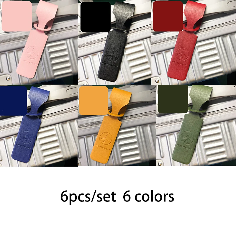 6Pcs/Set Multi-Color Double-Sided Heat-Pressed Travel Luggage Accessories, Airplane Pu Long Luggage Tags, Luggage Identification Tag Set, Suitable for Multiple Family Members to Use