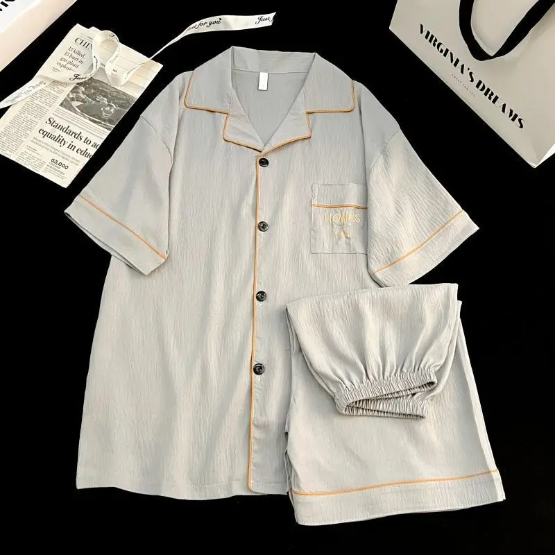 Cartoon Men's Pajamas Short Sleeved Cardigan Button Thin Version Can Be Worn Outsid Home Clothes Two-Piece Sleepwear Homewear